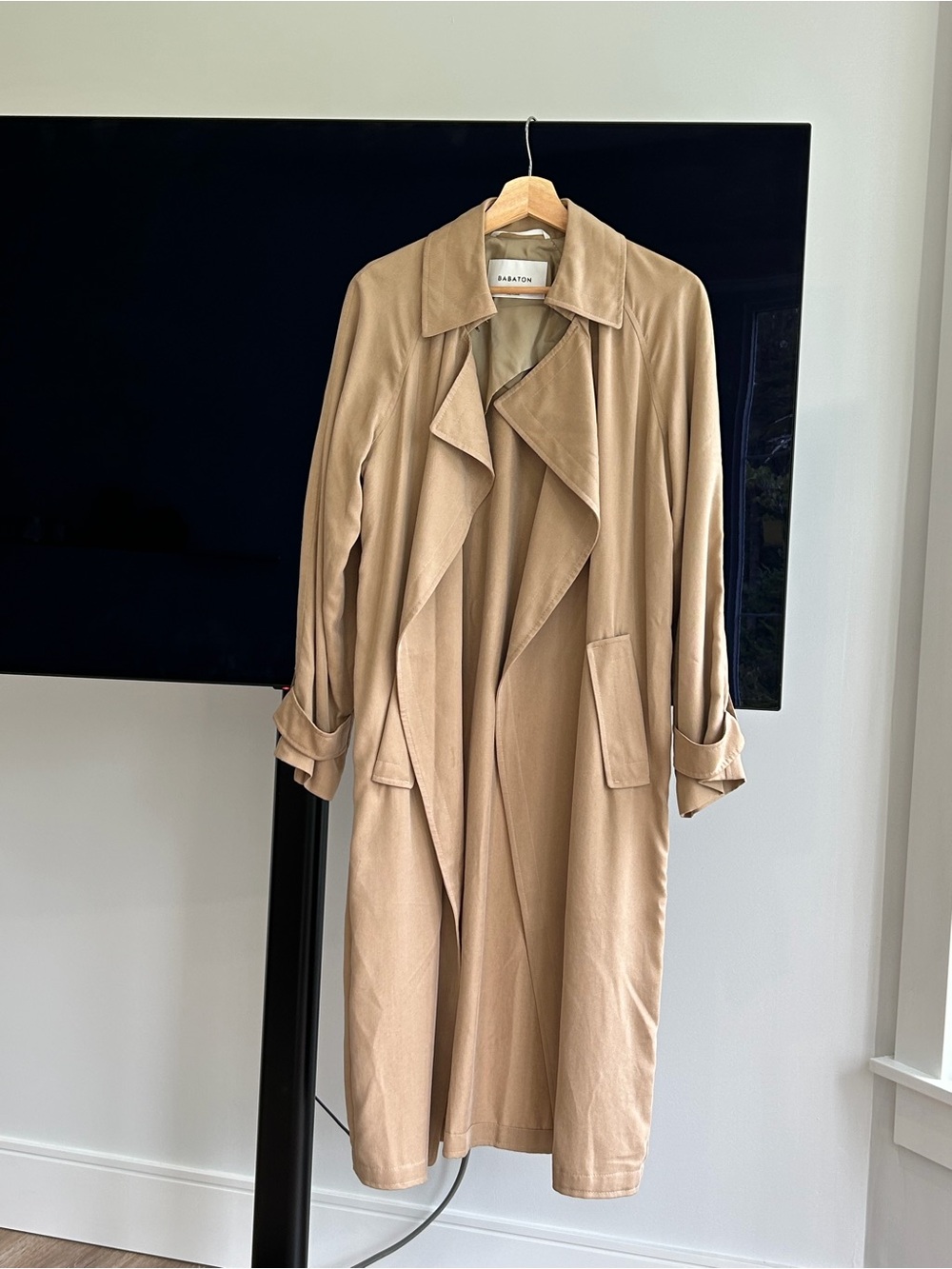 Babaton Tan Draped Trench Coat